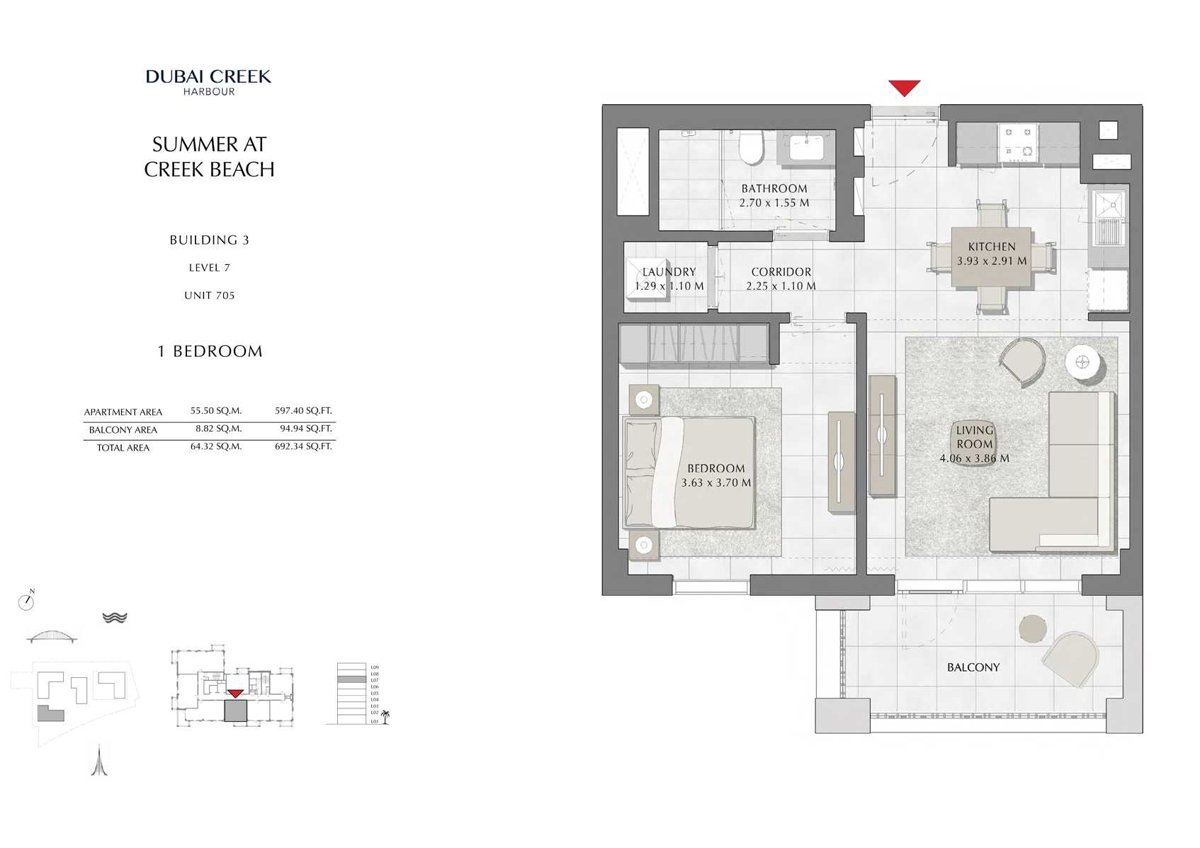 1 Br building 3 Level 7 Unit 705, Size 692 Sq Ft